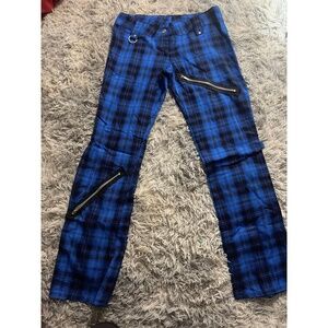 LIPSERVICE Plaid Pants Womens Size 5 Blue Black Goth Punk Decorative Zippers